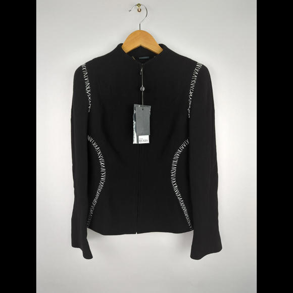 [SOLD] NWT 2004 ALEXANDER MCQUEEN Sz Women IT 40 US 4 Black White Stitch Jacket - Picture 1 of 12